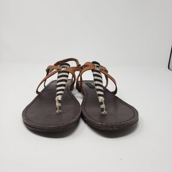 Shoemint Brown Stripe Thong Flat Slingback Ankle Buckled Sandals Women's Size 6 - Picture 4 of 13